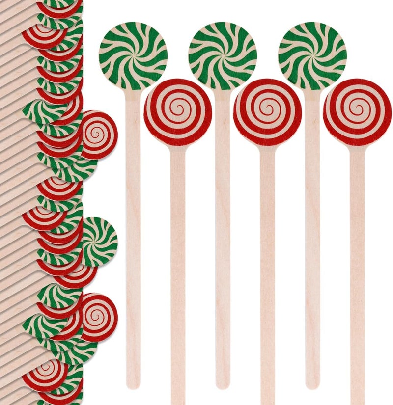 mifengda 120Pcs Christmas Coffee Stir Sticks Wooden Cocktail Stirrers Disposable Drink Stirrers Round Wooden Milk Stirrers 6 Inch Christmas Wooden Stir Sticks for Coffee Beverages Cocktail Chocolate Hot Drinks - Image 1